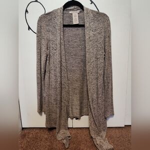 Heathered Taupe Open-Front Long Cardigan